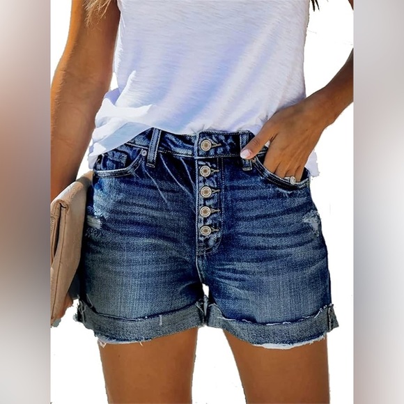 NWOT Angerella Women’s Mid Rise Ripped Jean Denim Shorts Stretchy X-Large XL - Picture 2 of 16